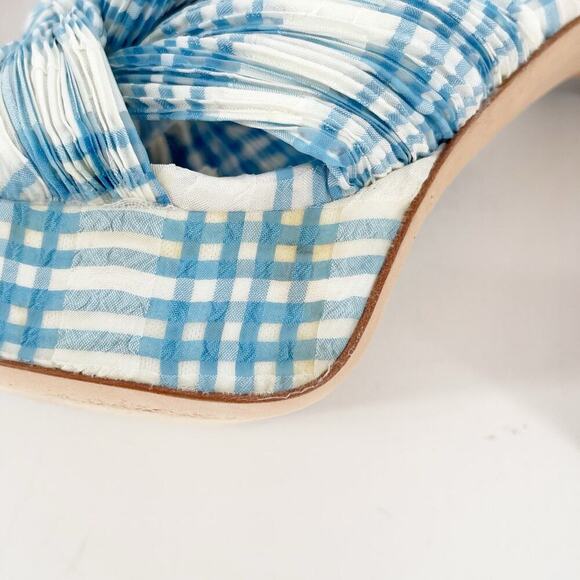 Loeffler Randall Blue Natalia Gingham Plaid Bow Platform Block Heel Sandal US 6 - Picture 5 of 12